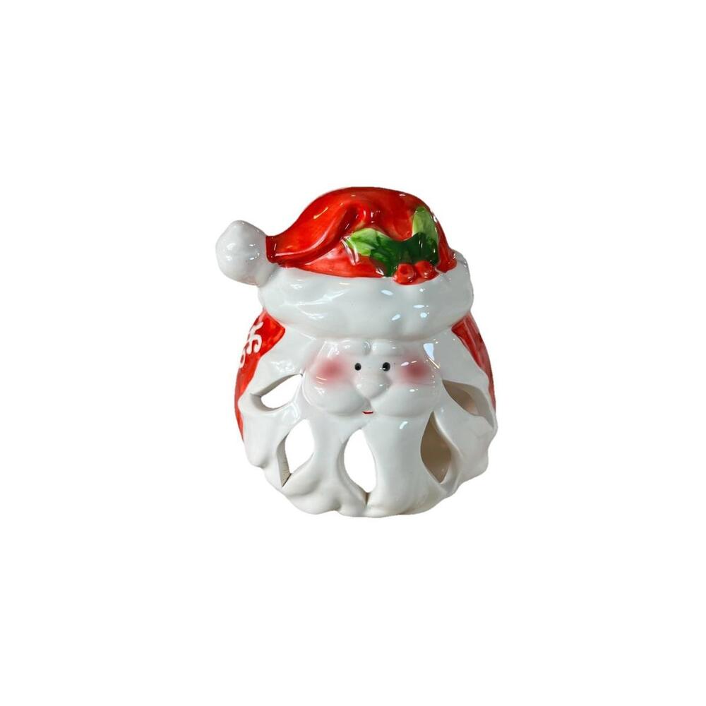 Ceramic Ho Ho Ho Santa Tealight Candle Holder 5x4.25x4 Christmas Decor